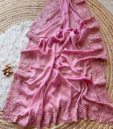 Light Pink Embroidered Chiffon Saree