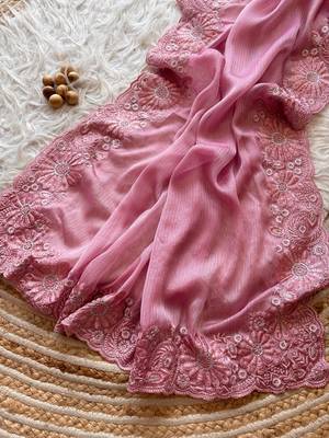 Light Pink Embroidered Chiffon Saree 3