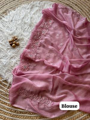 Light Pink Embroidered Chiffon Saree 4