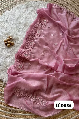 Light Pink Embroidered Chiffon Saree