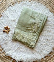 Light Olive Embroidered Chiffon Silk Sarees