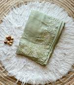 Light Olive Embroidered Chiffon Silk Sarees