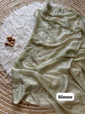 Light Olive Embroidered Chiffon Silk Sarees 4