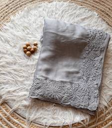 Grey Embroidered Chiffon Silk Saree