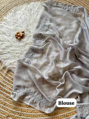 Grey Embroidered Chiffon Silk Saree 4