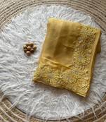 Yellow Embroidered chiffon Silk Saree 
