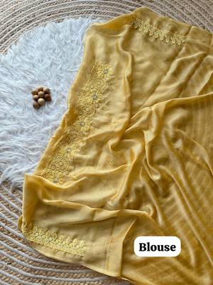 Yellow Embroidered chiffon Silk Saree  4