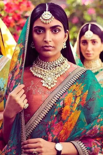 Magnetic Green Floral Orangza Wedding Wear Saree With Blouse