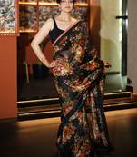 Enthralling Black Floral Orangza Wedding Wear Saree With Blouse