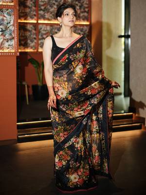 Enthralling Black Floral Orangza Wedding Wear Saree With Blouse 2