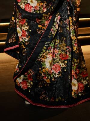 Enthralling Black Floral Orangza Wedding Wear Saree With Blouse 7
