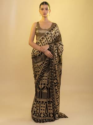 Stunning Black Sequins Georgette Festival Wear Saree With Blouse 1