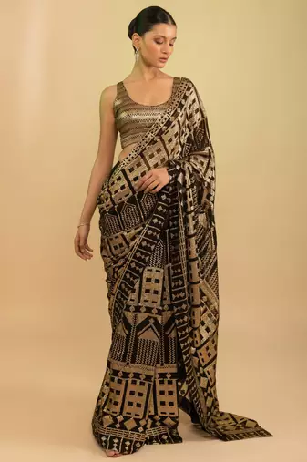 Stunning Black Sequins Georgette Festival Wear Saree With Blouse