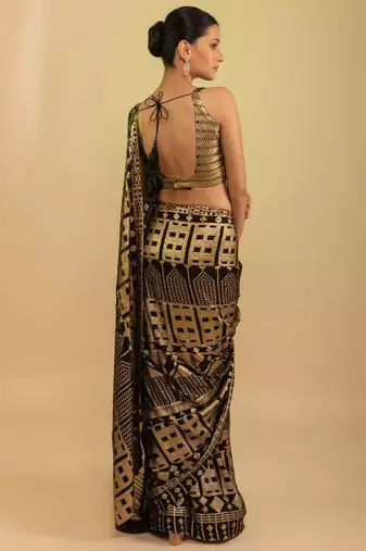 Stunning Black Sequins Georgette Festival Wear Saree With Blouse