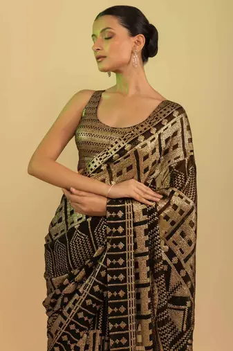 Stunning Black Sequins Georgette Festival Wear Saree With Blouse