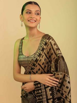 Stunning Black Sequins Georgette Festival Wear Saree With Blouse 5