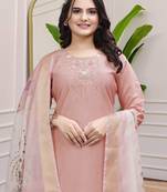 Peach Colour Premium Roman Silk Hand Work A Line Kurta Set