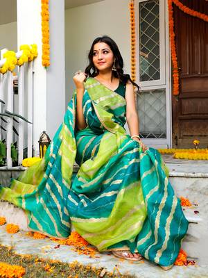 Charming Green Leheriya Gotta Patti Kota Art Silk Wear Saree 5