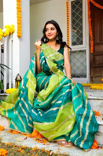 Charming Green Leheriya Gotta Patti Kota Art Silk Wear Saree
