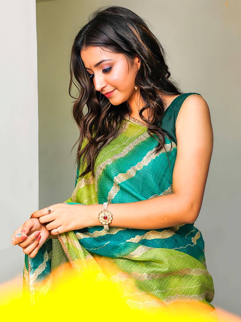 Charming Green Leheriya Gotta Patti Kota Art Silk Wear Saree
