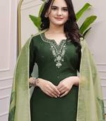 Mehndi Colour Premium Roman Silk Hand Work A-Line kurta set