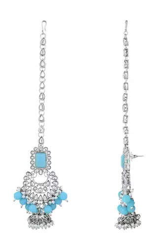 silver plated traditional kundan & pearl bridal choker necklace jewellery set 