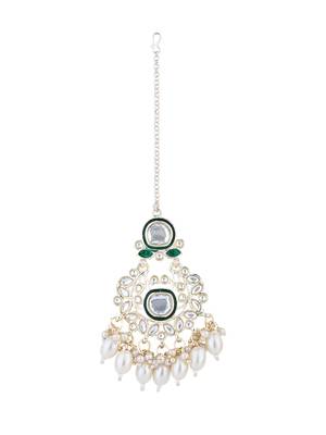 gold plated traditional kundan & pearl meenakari choker necklace jewellery set 5