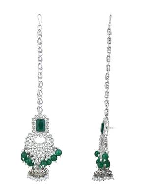 silver plated traditional kundan & pearl bridal choker necklace jewellery set  6