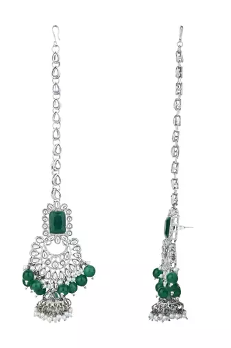silver plated traditional kundan & pearl bridal choker necklace jewellery set 