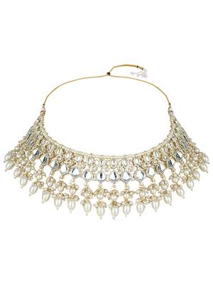 I jewels gold plated traditional kundan & pearl choker necklace jewellery set  5