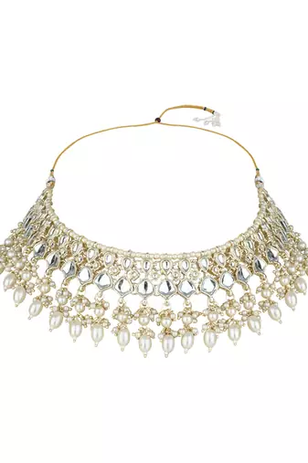 I jewels gold plated traditional kundan & pearl choker necklace jewellery set 