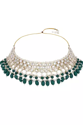 gold plated traditional kundan & pearl choker necklace jewellery set 