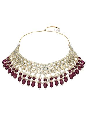 gold plated traditional kundan & pearl choker necklace jewellery set 5
