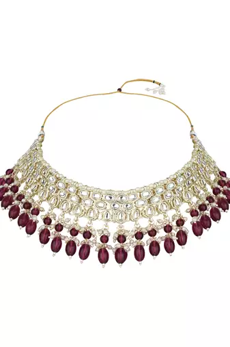 gold plated traditional kundan & pearl choker necklace jewellery set