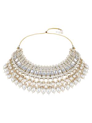 I jewels gold plated traditional kundan & pearl drop choker necklace jewellery set 5