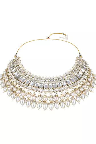I jewels gold plated traditional kundan & pearl drop choker necklace jewellery set
