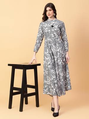 grey cotton printed & hand work dress 1