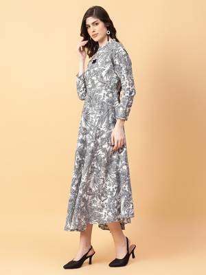 grey cotton printed & hand work dress 2