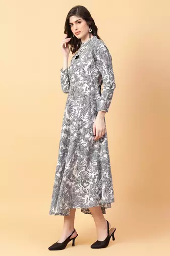 grey cotton printed & hand work dress
