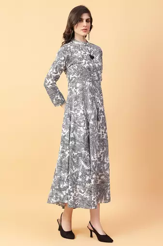 grey cotton printed & hand work dress