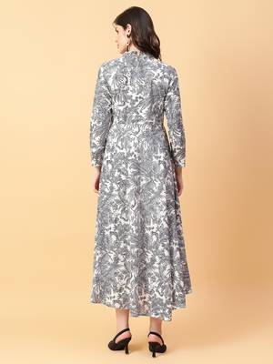 grey cotton printed & hand work dress 4
