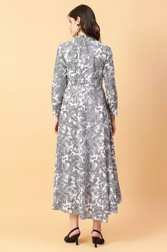 grey cotton printed & hand work dress