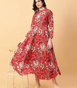 red cotton printed & hand work dress