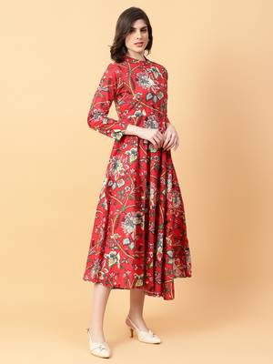 red cotton printed & hand work dress 2