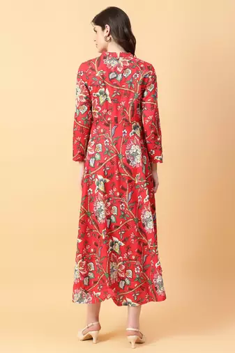 red cotton printed & hand work dress