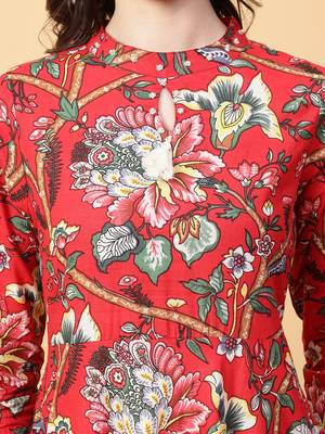 red cotton printed & hand work dress 4