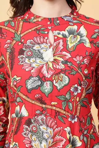 red cotton printed & hand work dress