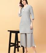 grey cotton khatha & hand work co-ord set (set of 2)