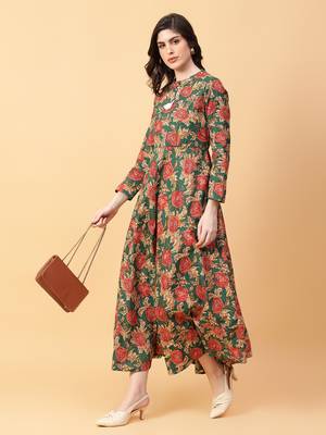 green cotton printed & hand work dress 1