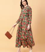 green cotton printed & hand work dress